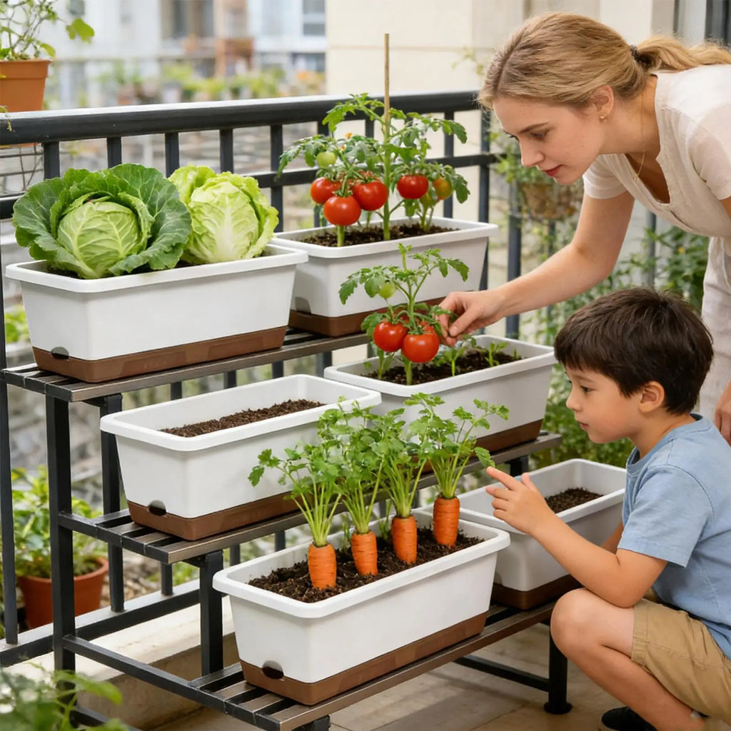Self Watering Plant Pot Vegetables Container with Base Drainage Hole And Absorbent Rope Rectangular Flower Pots for Vegetable