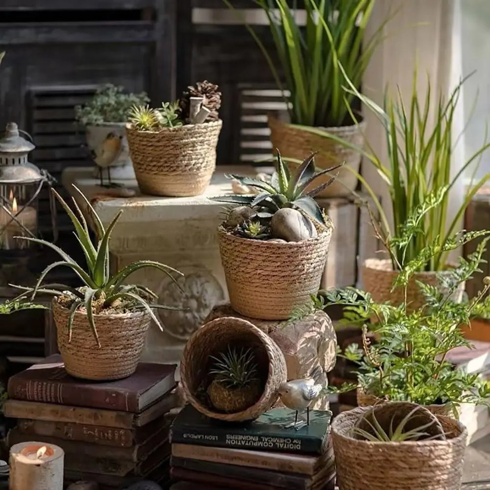 1Pcs Mini/S/M/L Grass Woven Flowerpot For Garden Terraces Small Plant Flower Basket Seedling Containers Planter Basket