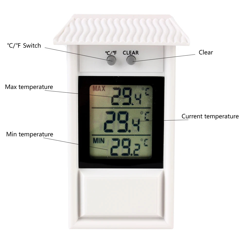 Indoor Outdoor Max Min LCD Electronic Thermometer Gauge Weather Sensor for Home Garden Greenhouse Digital Display Screen