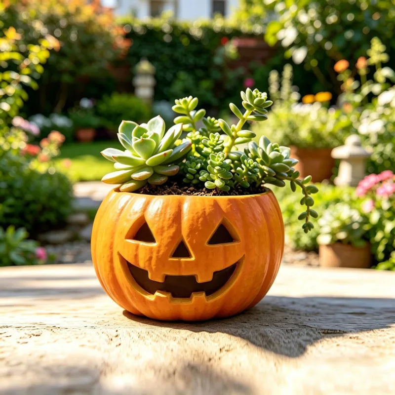 12x7cm Pumpkin Flower Pot Resin Planter Halloween Succulent Plant Pots Garden Balcony Outdoor Decoration Sculpture