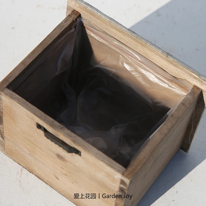 Japanese Retro Flower Vessels Wooden Double Compartment Planter Garden Succulent Container Patio Decorative Ornament for Indoor