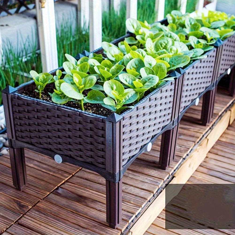 Elevated Raised Garden Bed with Legs Plastic Planter Box with Drainage Holes for Flowers Herbs Gardening Balcony Vegetable Pot