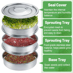 Stainless Steel Seed Sprouting Kit 3-Tier Microgreens Growing Tray 6.5/8.5 in Dia Stackable Round Sprouter Maker Sprouts Grower