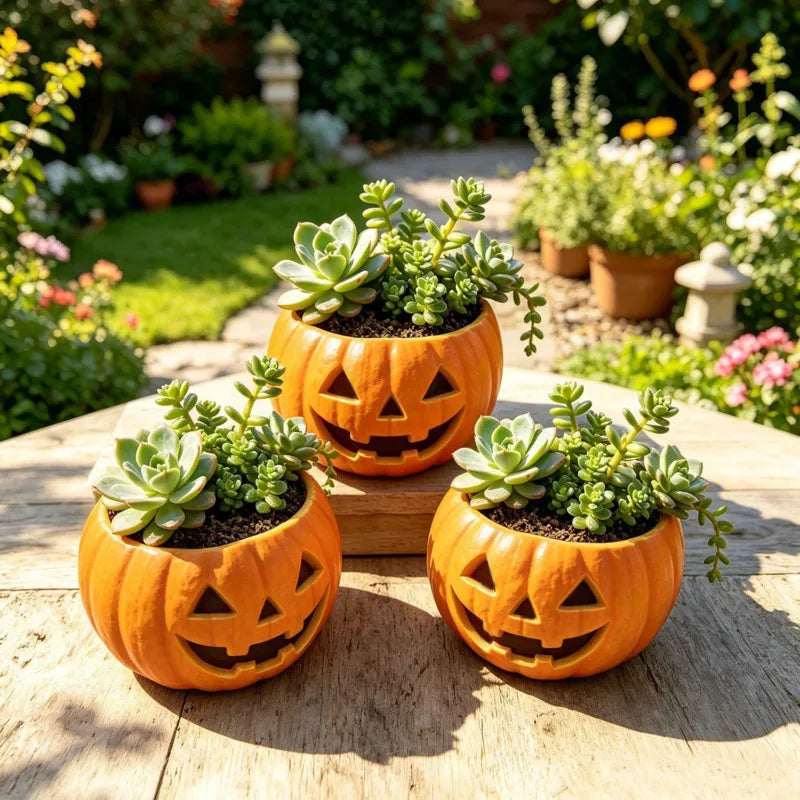 12x7cm Pumpkin Flower Pot Resin Planter Halloween Succulent Plant Pots Garden Balcony Outdoor Decoration Sculpture