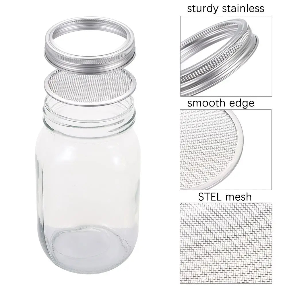16/32oz Sprouting Jars with Screen Lids Sprouts Growing Kit Wide Mouth Mason Jar Seed Germination Kit Indoor Sprouter Set