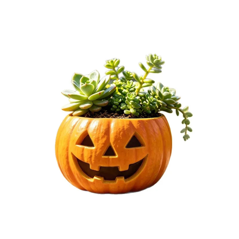 12x7cm Pumpkin Flower Pot Resin Planter Halloween Succulent Plant Pots Garden Balcony Outdoor Decoration Sculpture