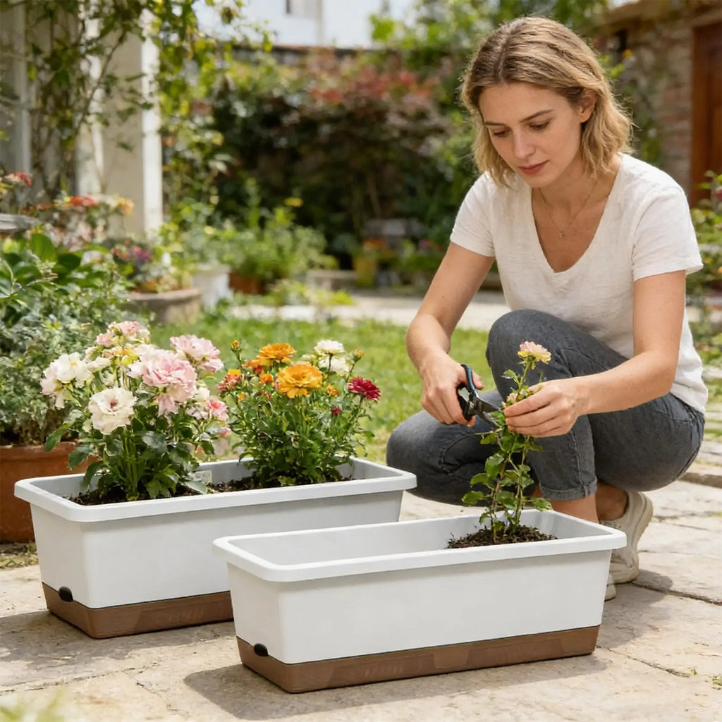 Self Watering Plant Pot Vegetables Container with Base Drainage Hole And Absorbent Rope Rectangular Flower Pots for Vegetable