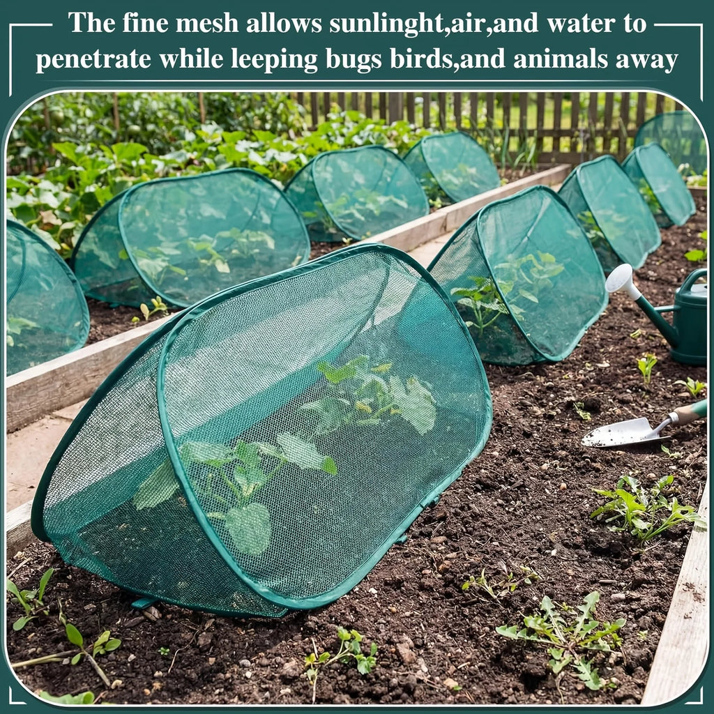 9Pcs Pop Up Plant Protector Cover Kit With 1 Plant Guard Cover 8 Ground Stakes Bird Insect Proof Net For Vegetable Fruit Flower