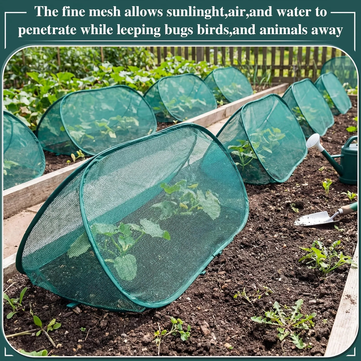 9Pcs Pop Up Plant Protector Cover Kit With 1 Plant Guard Cover 8 Ground Stakes Bird Insect Proof Net For Vegetable Fruit Flower