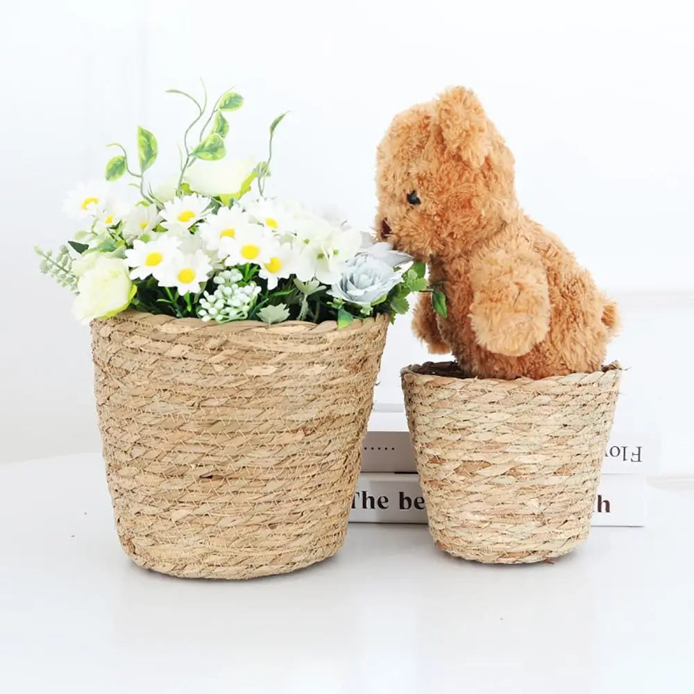 1Pcs Mini/S/M/L Grass Woven Flowerpot For Garden Terraces Small Plant Flower Basket Seedling Containers Planter Basket