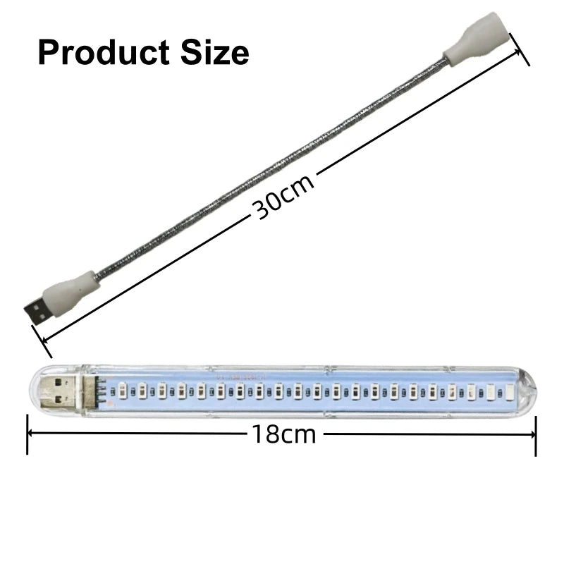 Portable 18cm LED grow light bar with a 30cm flexible gooseneck and USB connector for indoor plants and hydroponics.