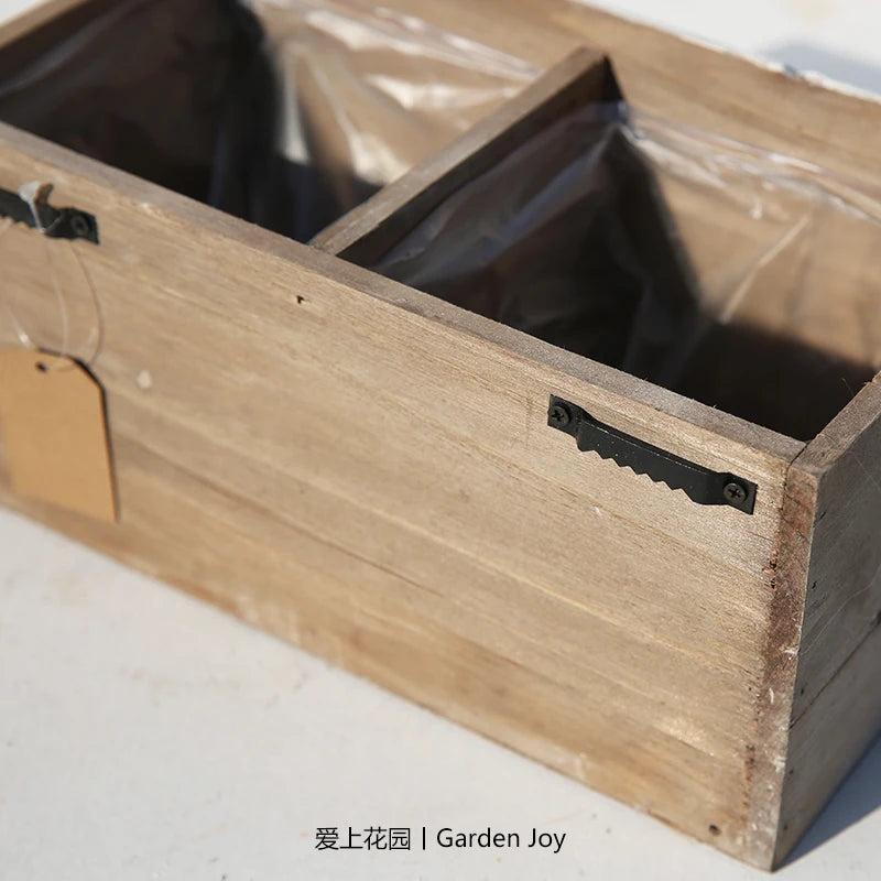 Japanese Retro Flower Vessels Wooden Double Compartment Planter Garden Succulent Container Patio Decorative Ornament for Indoor