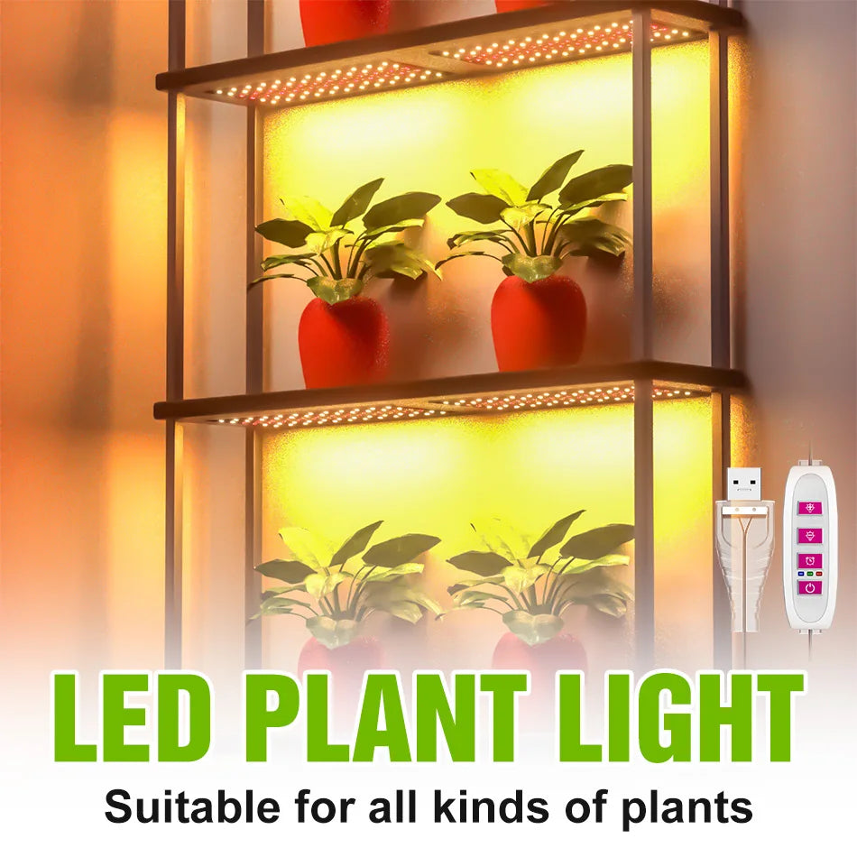 LED Grow Light Full Spectrum Quantum Board Lamp For Indoor Growth Box Flower Plants Cultivation Dimmable With Timing Auto On/Off