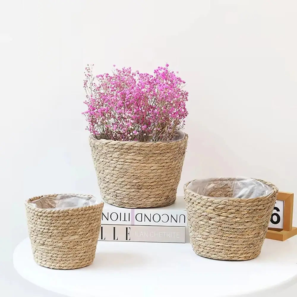 1Pcs Mini/S/M/L Grass Woven Flowerpot For Garden Terraces Small Plant Flower Basket Seedling Containers Planter Basket