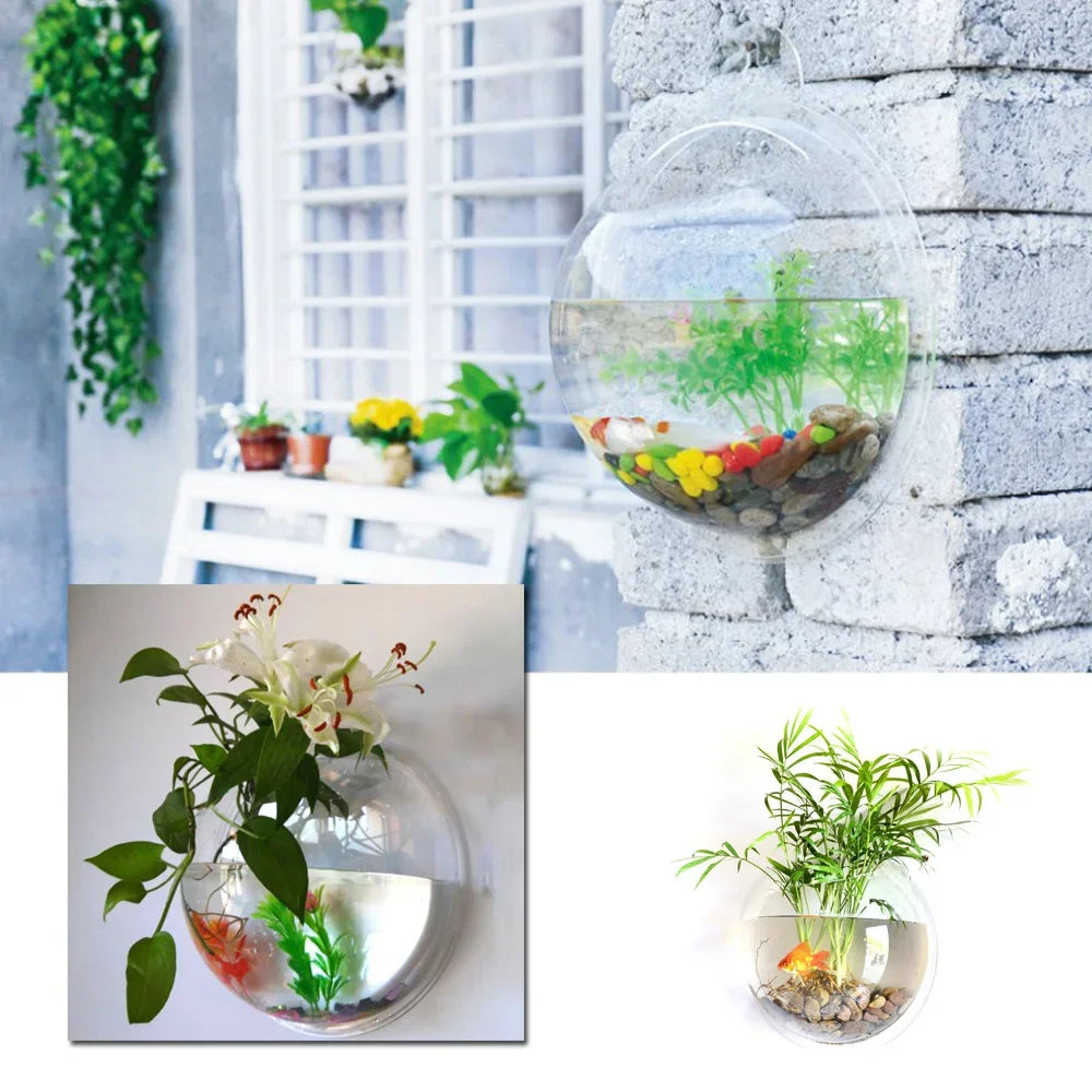 1Pc Free Punching Hydroponics Planter Home Decoration Pot Wall Hanging Mount Bubble Aquarium Bowl Fish Tank Aquarium Home Mini