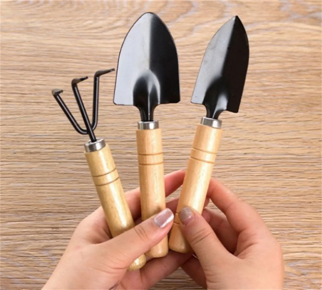 3-Piece Mini Garden Tools Set, Wooden Handle Shovel Rake Trowel for Succulent Plant Bonsai Care, Household Gardening Gift Idea