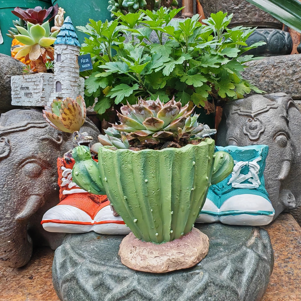 Cactus Flower Planter Pot Cute Mini Resin Cactus Flowerpot With Drainage Holes Cactus Indoor Outdoor Decor