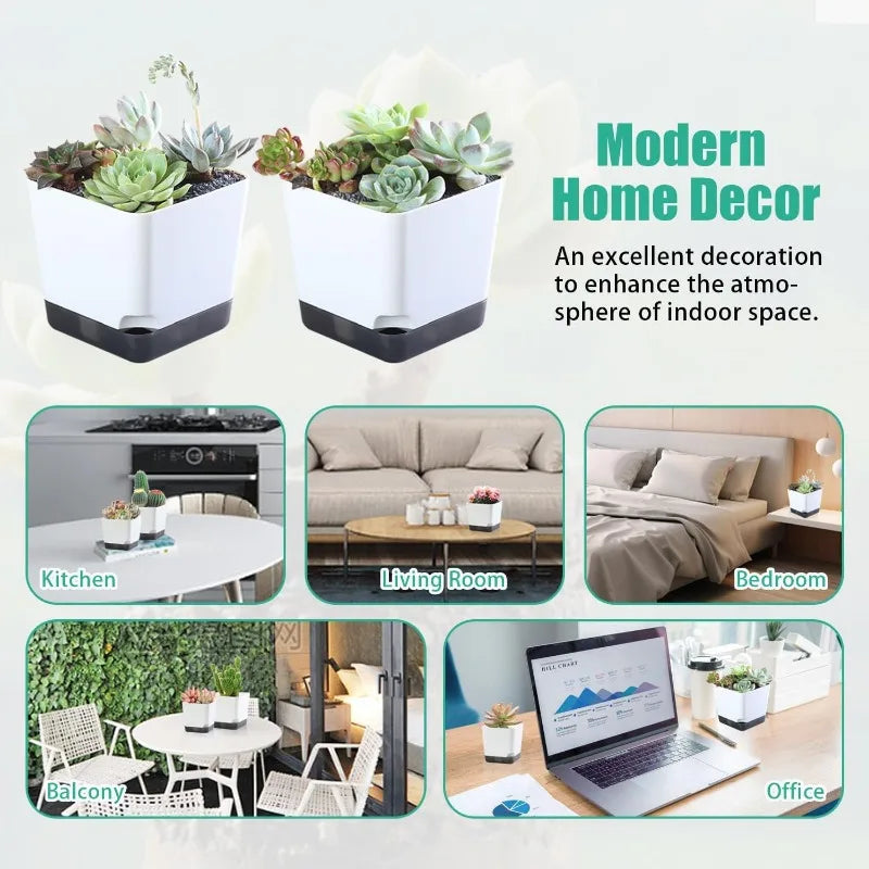 5Pcs Plant Pots, Self Watering Flower Pots Indoor Outdoor, Self Watering Planters with Drainage Hole & Clear Saucer Reservoir