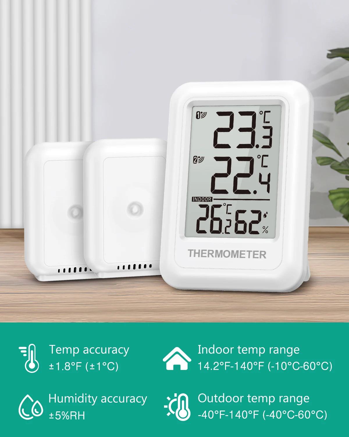ORIA Outdoor Thermometer Wireless Indoor Hygrometer Digital Room Thermometer with 2 Sensors for Office Home
