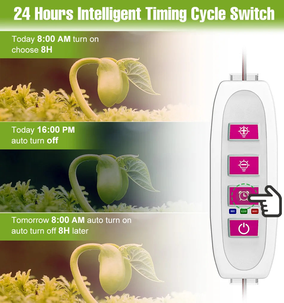 LED Grow Light Full Spectrum Quantum Board Lamp For Indoor Growth Box Flower Plants Cultivation Dimmable With Timing Auto On/Off