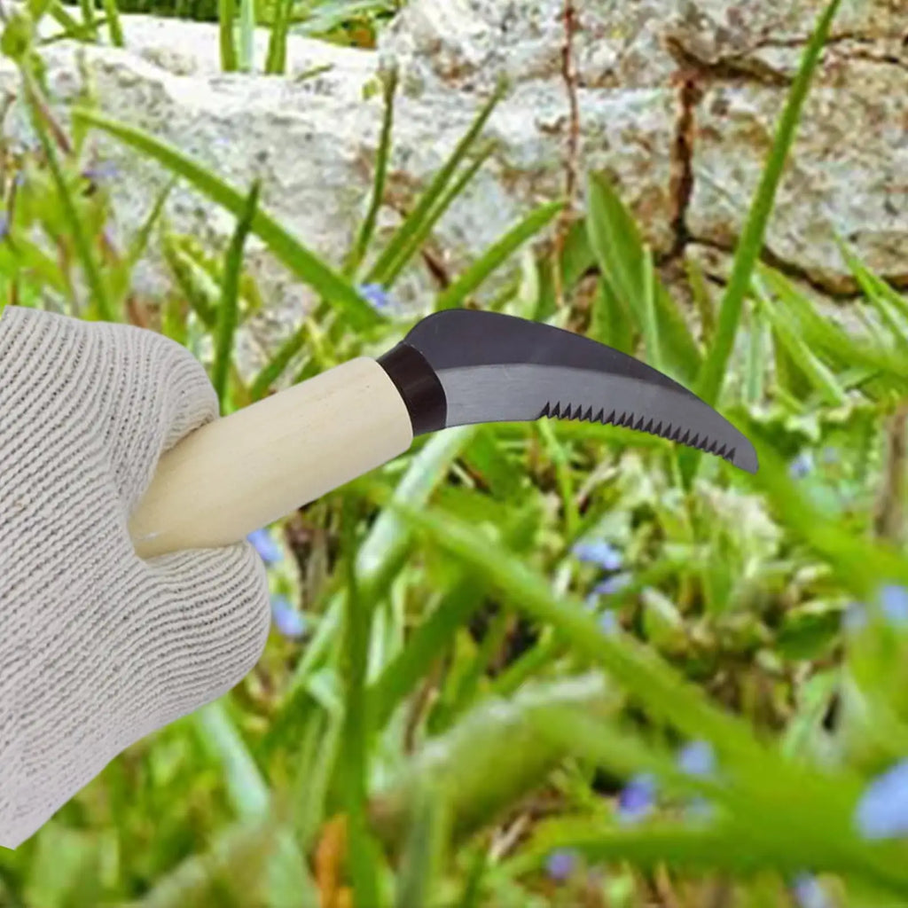 Weeding Sickle with Wooden Handle Crack Weeder Gardening Hand Tools Gardening Sickle for Grass Lawn Patio Terrace Sidewalk Farm