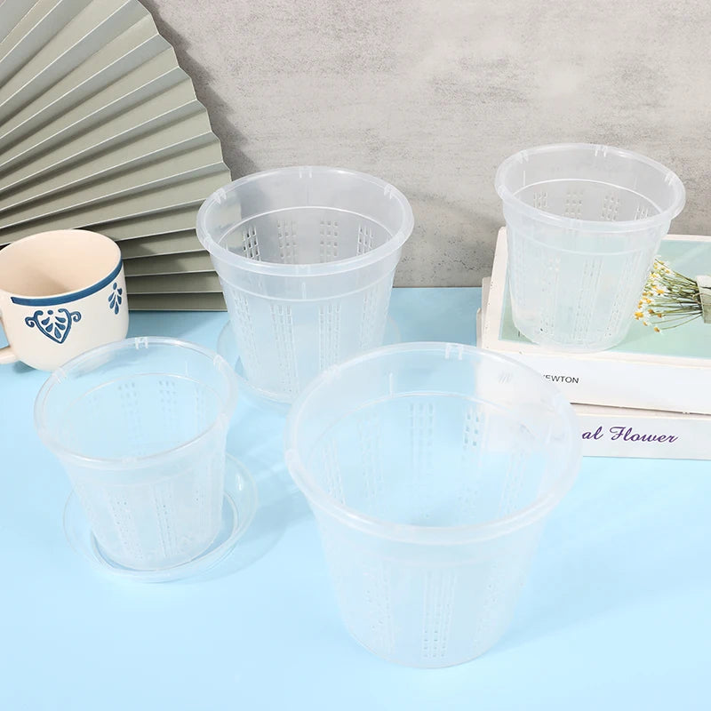 1Pc Household Garden Planter Drainage Pots With Holes Transparent Orchid Baskets Plastic Breathable Flower Pots Accessories