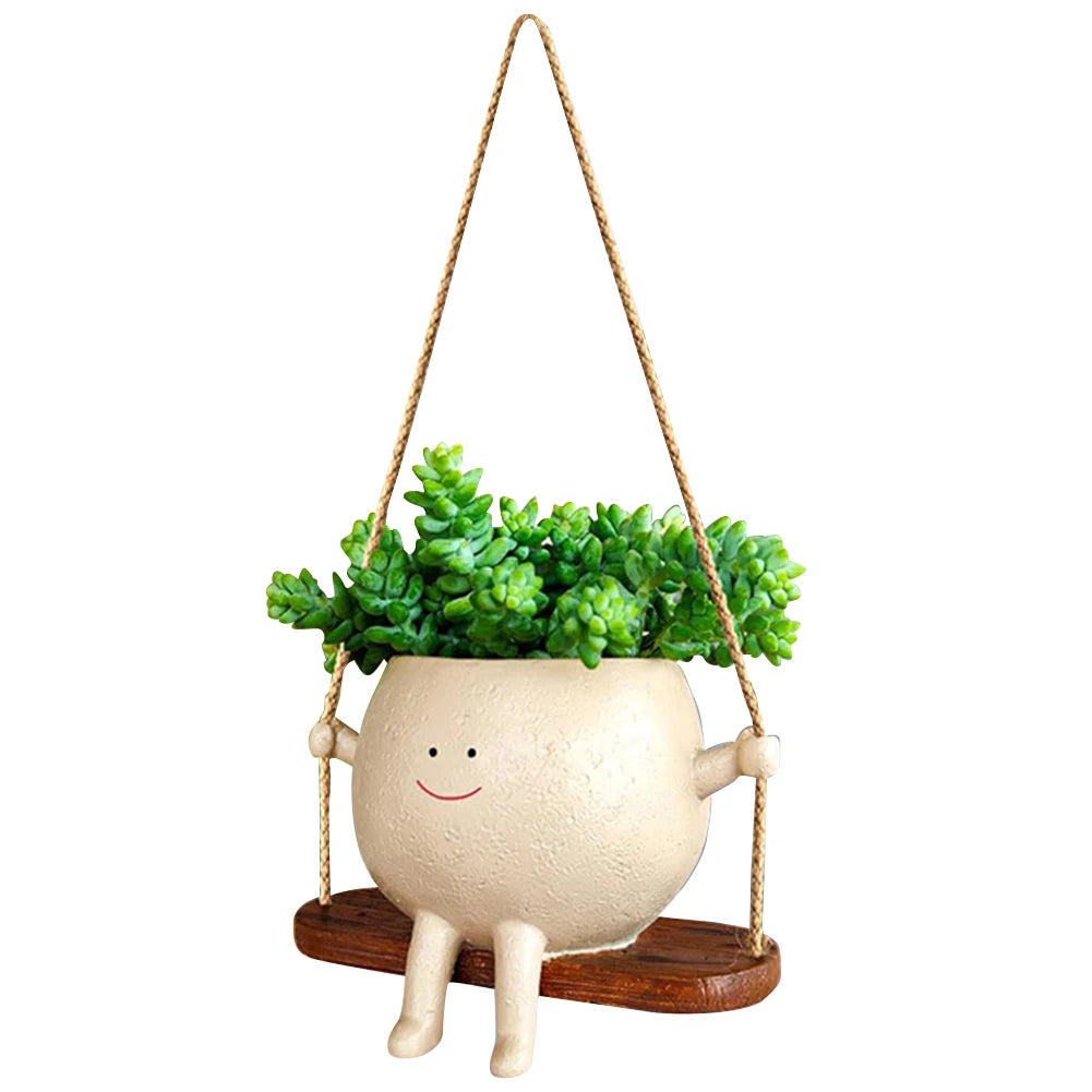 Plant Hanger Baskets Lovely Swing Face Planter Pot Succulent Flower Pots Balcony Wall Hanging Planter Decor Home Garden Supplies