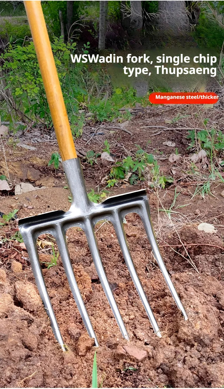 Agricultural Loose Soil Fork Fourtooth Manganese steel farming tools loosening and clearing Manual Garden Soil Turning Artifact