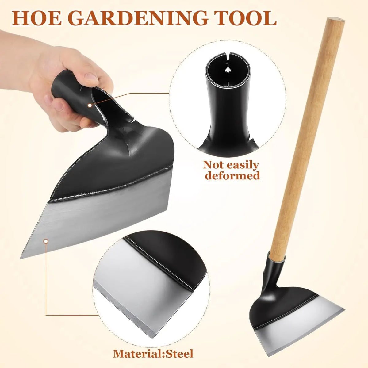 Garden Hoe Steel Hand Weeding Tool Heavy Durable Soil Digging Hoe Loosening Tool Agriculture Farming Farmer Tools Accessories