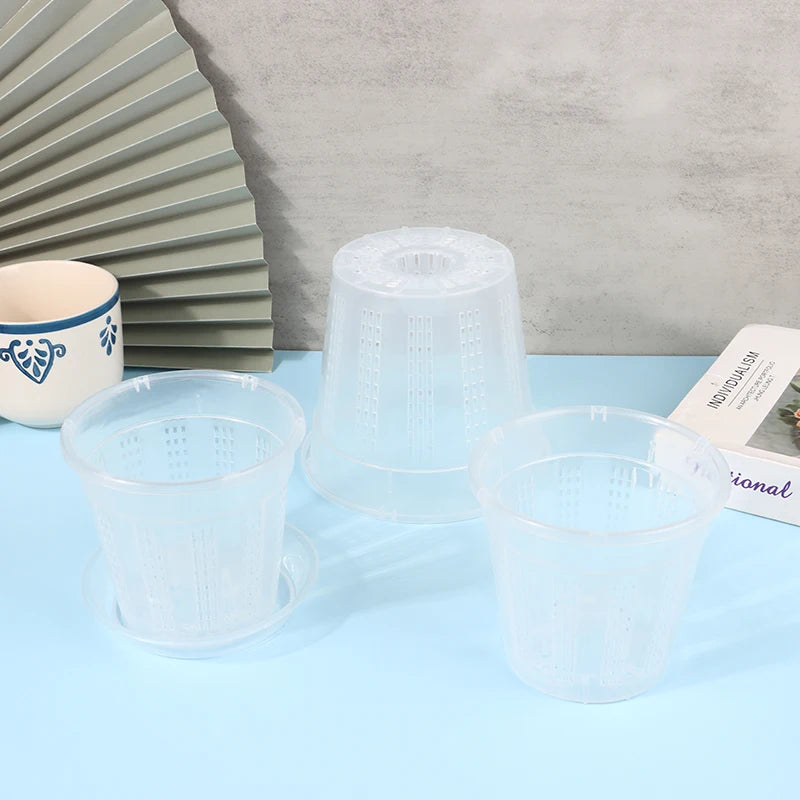 1Pc Household Garden Planter Drainage Pots With Holes Transparent Orchid Baskets Plastic Breathable Flower Pots Accessories