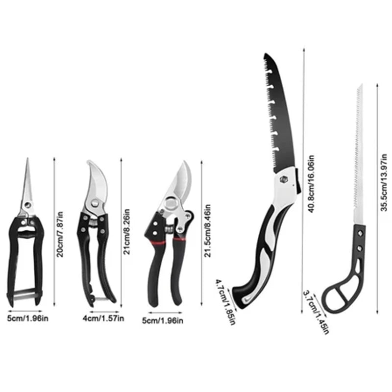 Complete Gardening Kit with 5 Essential Tools; Pruning Shears, Foldable Sawi Scissors, Plant Cutter