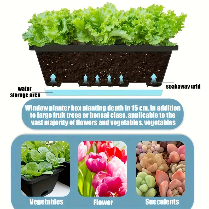 Rectangle Plant Containers Decors With Drainage Holes Flower Pot Plant Pot Window Box Planter For Outdoor Garden Home