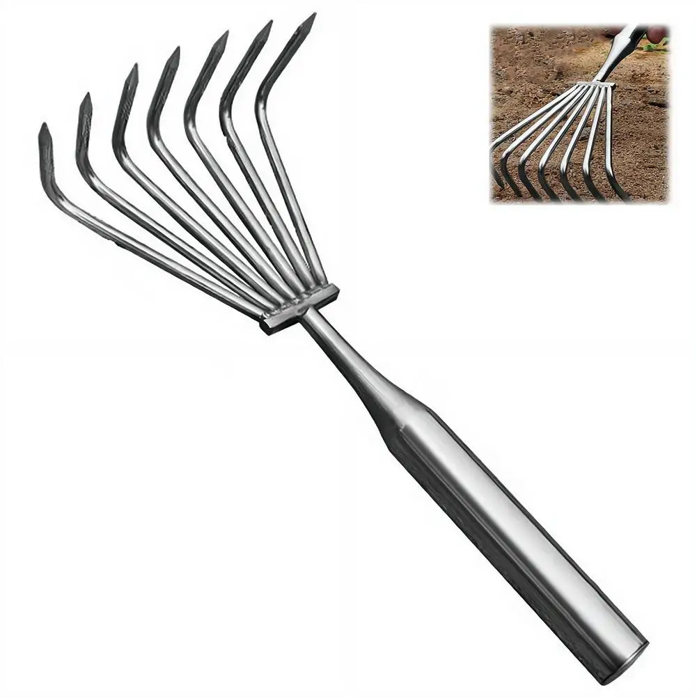 Garden Stainless Steel Hand Rake Manual Integrated Small Leaf Rakes Gardening Tool Multi-Claw Soil Rake For Planting Vegetable