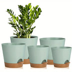 5pcs Plant Pots Self Watering Planters For Indoor Plants With Drainage Hole, Nursery Planting Pot Plastic 7/6.5/6/5.5/5 Inches