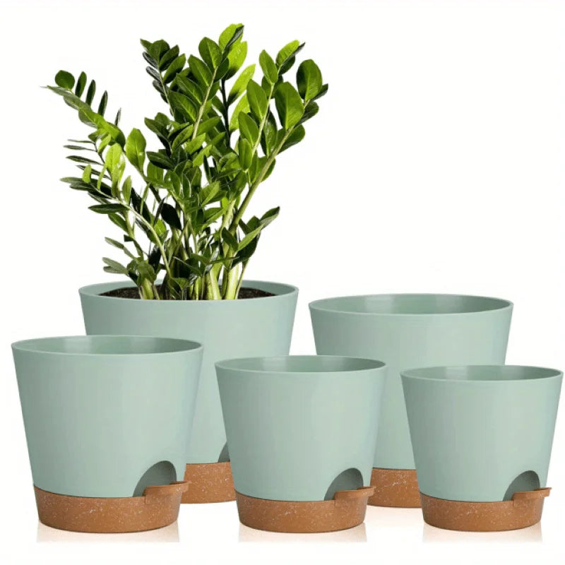 5pcs Plant Pots Self Watering Planters For Indoor Plants With Drainage Hole, Nursery Planting Pot Plastic 7/6.5/6/5.5/5 Inches