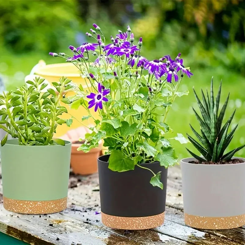 2 Pack, Planters for Indoor Plants with Drainage Holes and Removable Base,Saucer Modern Decorative for Outdoor Garden Planters