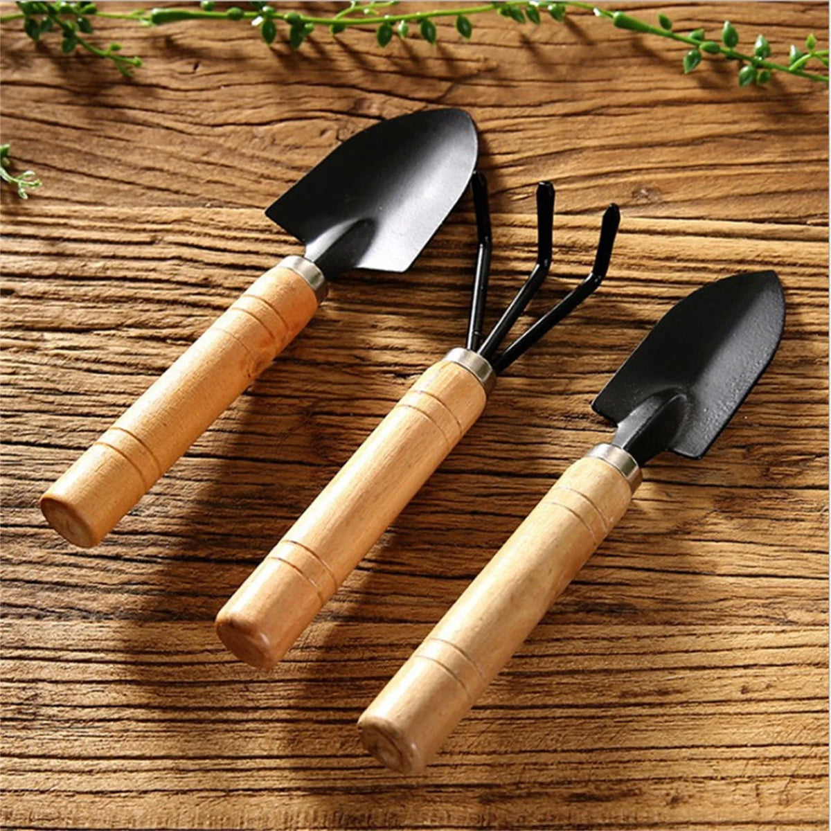 3-Piece Mini Garden Tools Set, Wooden Handle Shovel Rake Trowel for Succulent Plant Bonsai Care, Household Gardening Gift Idea