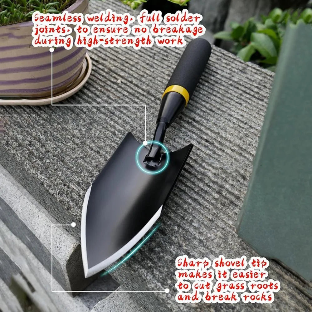 Heavy-Duty Manganese Steel Garden Shovel - Unbendable Garden Trowel with Ergonomic Rubber Handle, Super Hard Soil Digging Tool