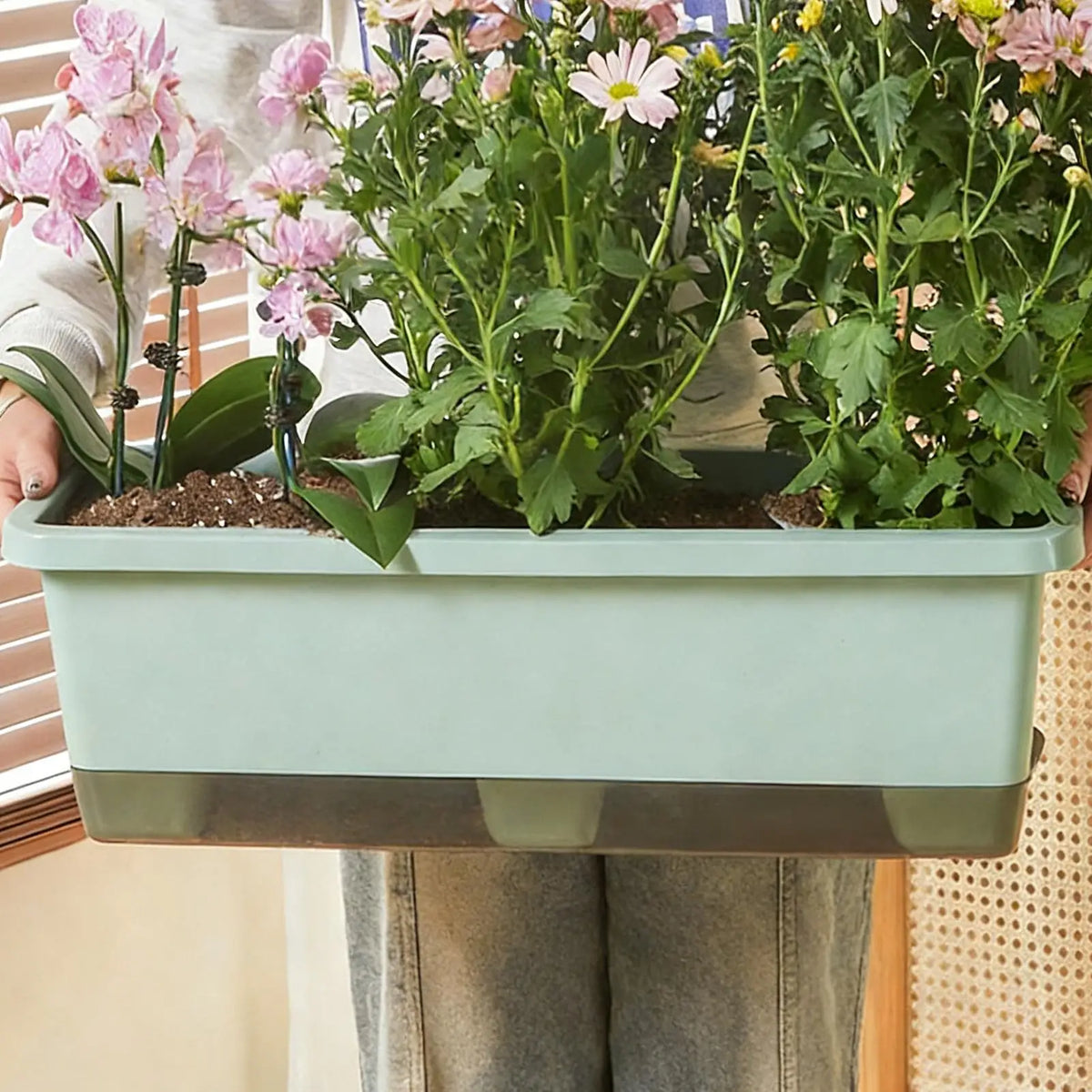 Self Watering Plant Pot Vegetables Container with Base Drainage Hole And Absorbent Rope Rectangular Flower Pots for Vegetable