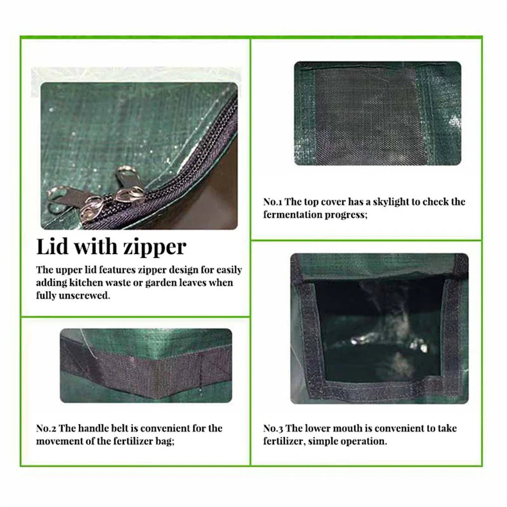 Garden Composter Eco-Friendly Bio Fermentation Bag with Zipper and Double Handles Collapsible Compost Bin for Dispose of Kitchen