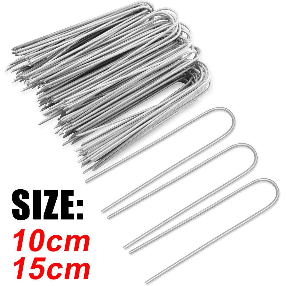 U-Type Garden Staples, Zinc-Coated Steel Landscape Pins