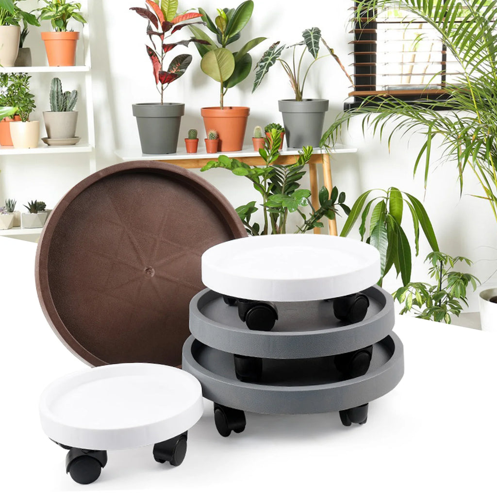 Round Movable Planter Tray With Wheels Multi-Purpose Moving Potted Plant Tool For Large Potted Plants Gardening Flower Pot Tray