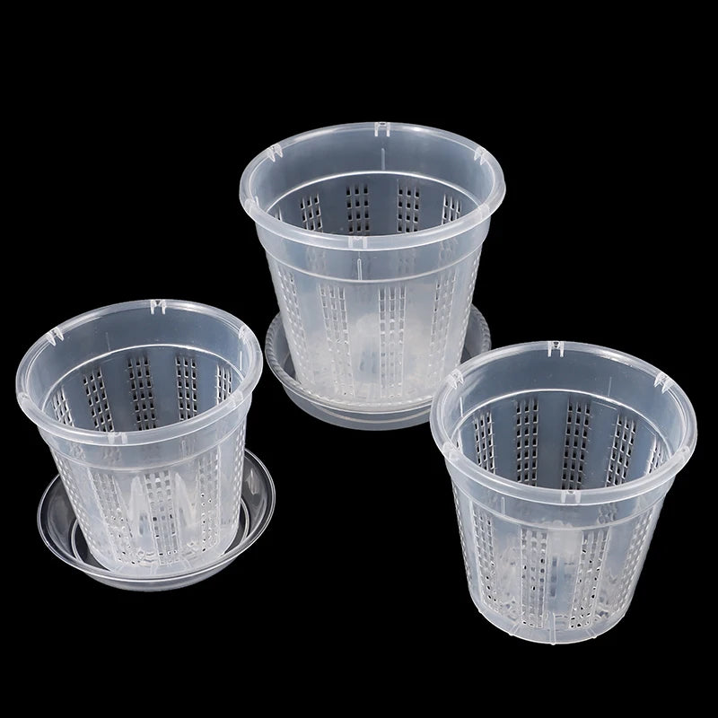 1Pc Household Garden Planter Drainage Pots With Holes Transparent Orchid Baskets Plastic Breathable Flower Pots Accessories