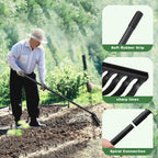 Garden Thatch Rake with 60 Inch Adjustable Long Handle,17 Inch Wide Heavy Duty Metal Bow Rakes for Gardening, Lawn Leveling