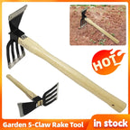Wooden Handle Garden Rake Cultivator Dual-purpose Hoe Mini Hoe & Tiller for Digging Weeding Gardening Cultivating Rake Tools