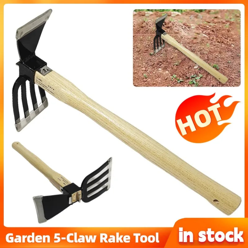 Wooden Handle Garden Rake Cultivator Dual-purpose Hoe Mini Hoe & Tiller for Digging Weeding Gardening Cultivating Rake Tools