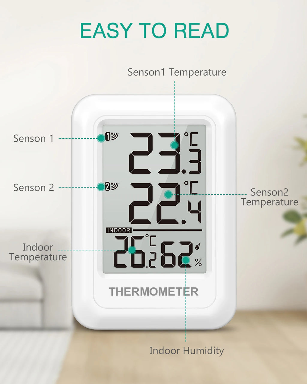 ORIA Outdoor Thermometer Wireless Indoor Hygrometer Digital Room Thermometer with 2 Sensors for Office Home