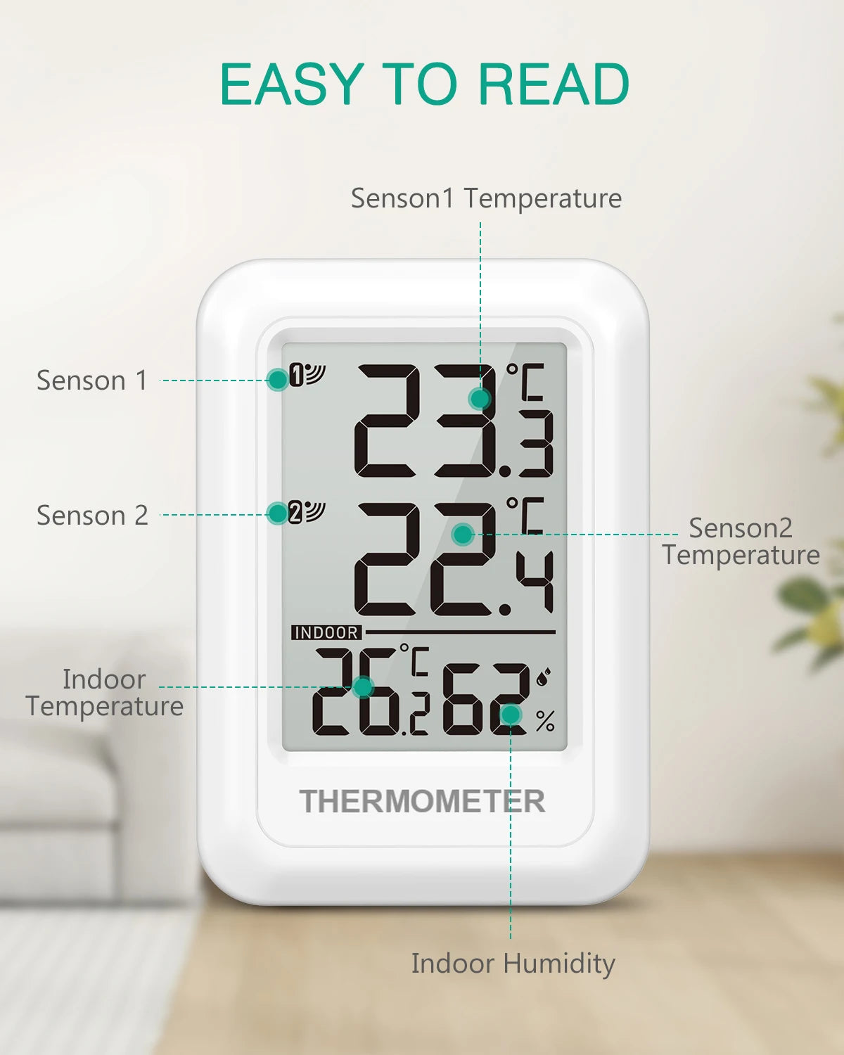 ORIA Outdoor Thermometer Wireless Indoor Hygrometer Digital Room Thermometer with 2 Sensors for Office Home