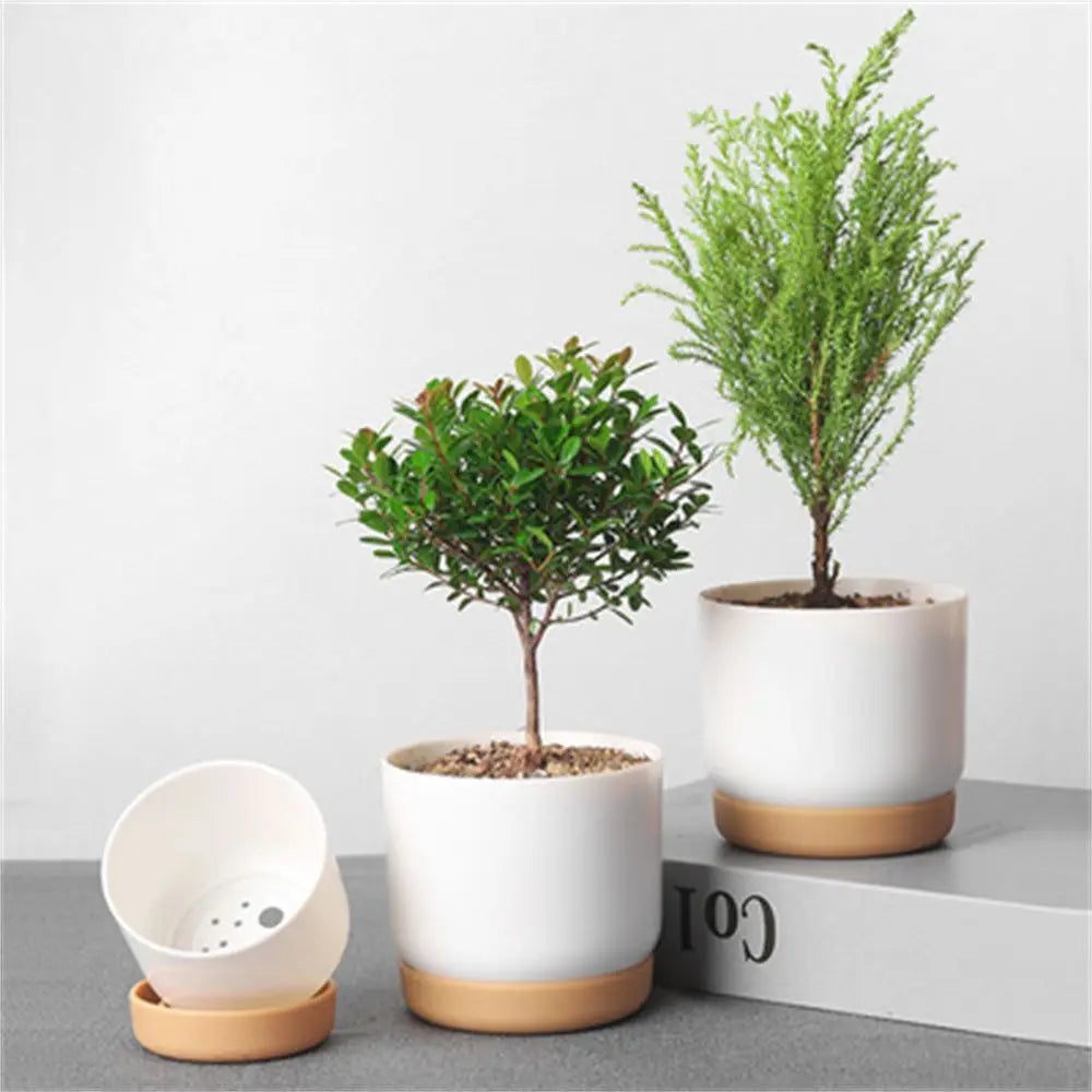 Round Green Plant Garden Supply Self Watering Flower Pot With Drainage Hole Orchid Pots Flower Containers Indoor