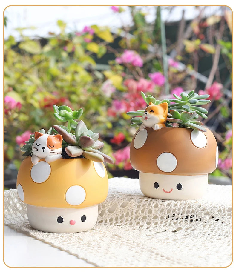 Creative Mushroom Succulents Plant Pot, Cute Animal Flower Pots, Decorative Planter Containers Home Desktop Office Decor
